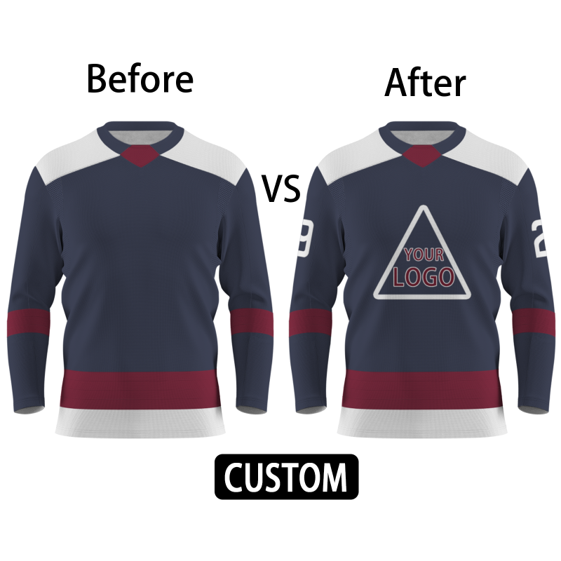 Custom Navy Blue Burgundy - White Personalized Fashion Classical Style Hockey Jersey