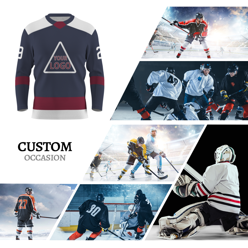 Custom Navy Blue Burgundy - White Personalized Fashion Classical Style Hockey Jersey