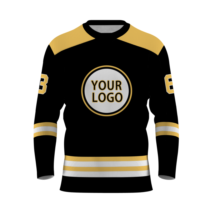 Custom Black Royal Yellow - White V-Neck Classical Style Hockey Jersey