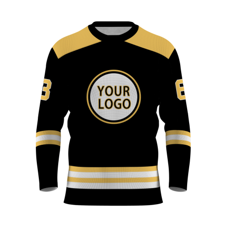Custom Black Royal Yellow - White V-Neck Classical Style Hockey Jersey