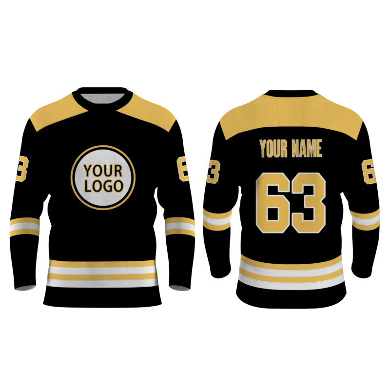 Custom Black Royal Yellow - White V-Neck Classical Style Hockey Jersey