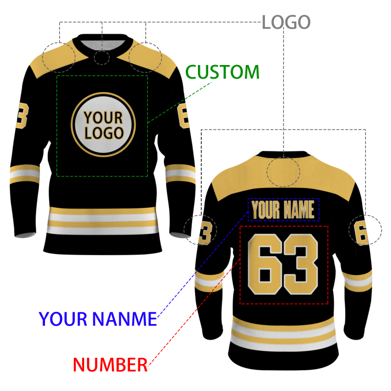 Custom Black Royal Yellow - White V-Neck Classical Style Hockey Jersey