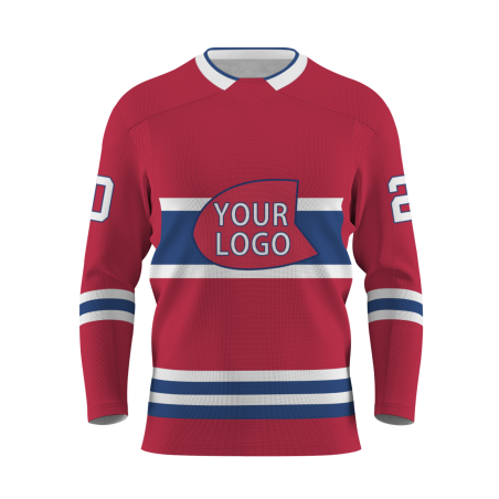 Custom Red Blue - White V-Neck Classical Style Hockey Jersey