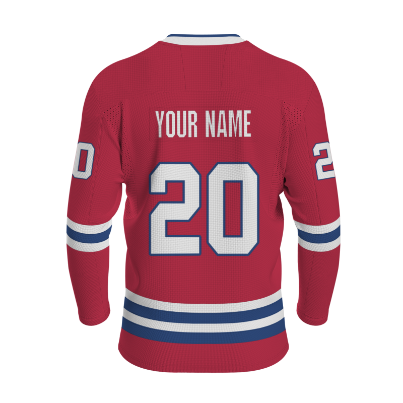 Custom Red Blue - White V-Neck Classical Style Hockey Jersey