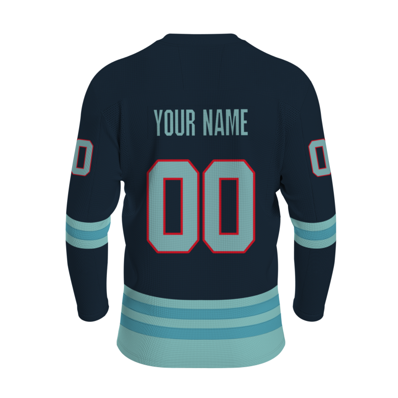 Custom Dark Blue Mint Green Light Blue - Red Classical Style Hockey Jersey