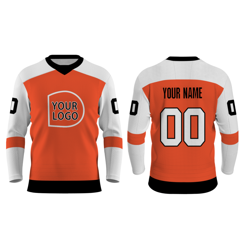 Custom Orange Black - White Classical Style Hockey Jersey