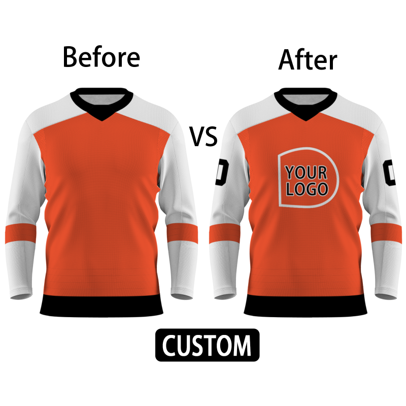 Custom Orange Black - White Classical Style Hockey Jersey