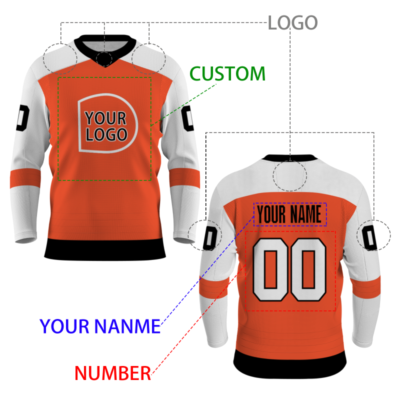 Custom Orange Black - White Classical Style Hockey Jersey