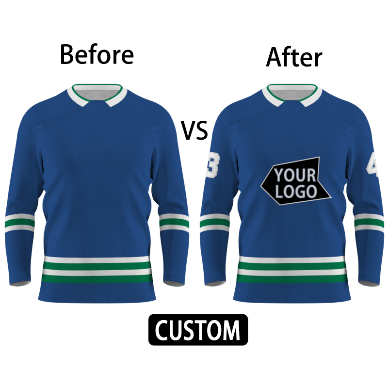 Custom Blue Black White - Green Personalized Fashion Classical Style Hockey Jersey