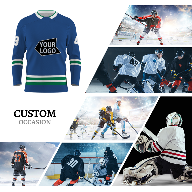 Custom Blue Black White - Green Personalized Fashion Classical Style Hockey Jersey