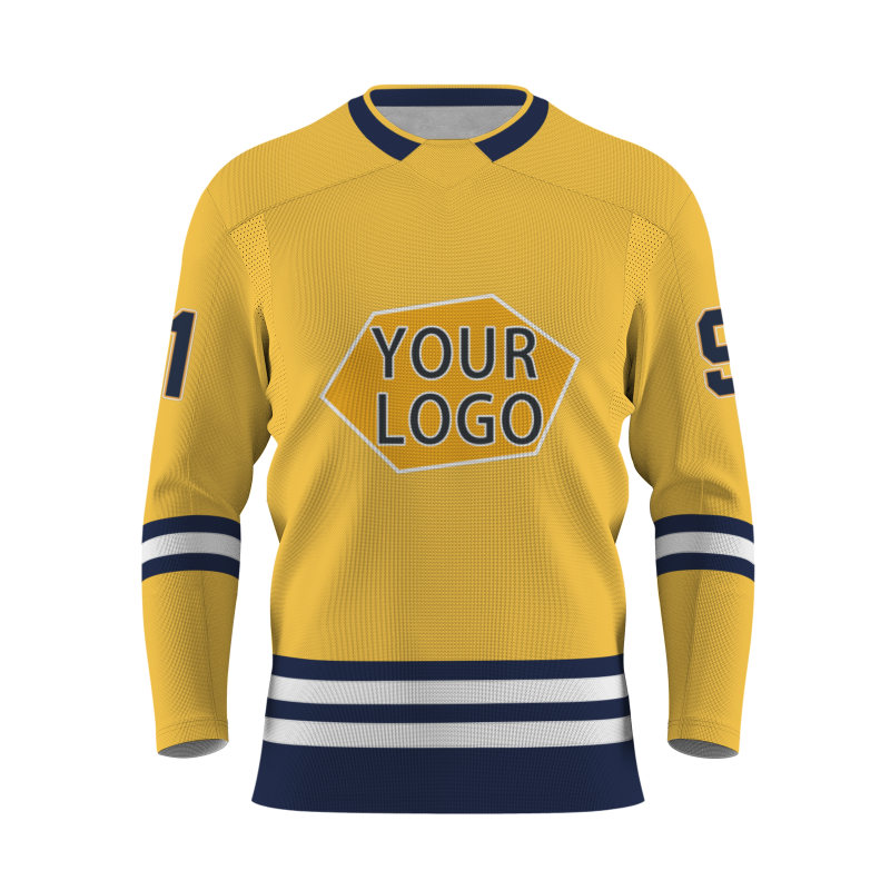 Custom Royal Yellow Dark Blue Dark Yellow White - Navy Blue Personalized Fashion Classical Style Hockey Jersey
