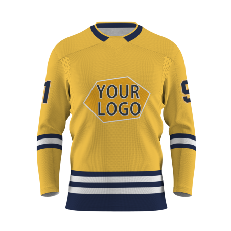 Custom Royal Yellow Dark Blue Dark Yellow White - Navy Blue Personalized Fashion Classical Style Hockey Jersey