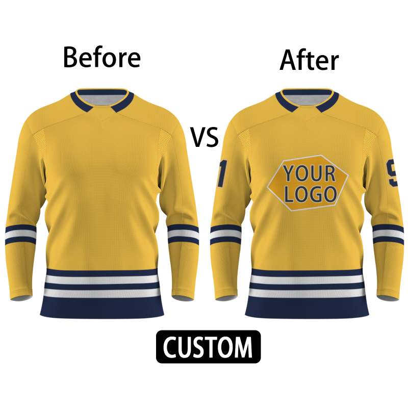 Custom Royal Yellow Dark Blue Dark Yellow White - Navy Blue Personalized Fashion Classical Style Hockey Jersey