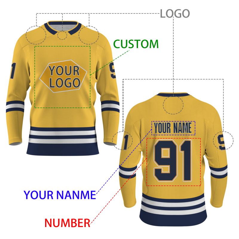 Custom Royal Yellow Dark Blue Dark Yellow White - Navy Blue Personalized Fashion Classical Style Hockey Jersey