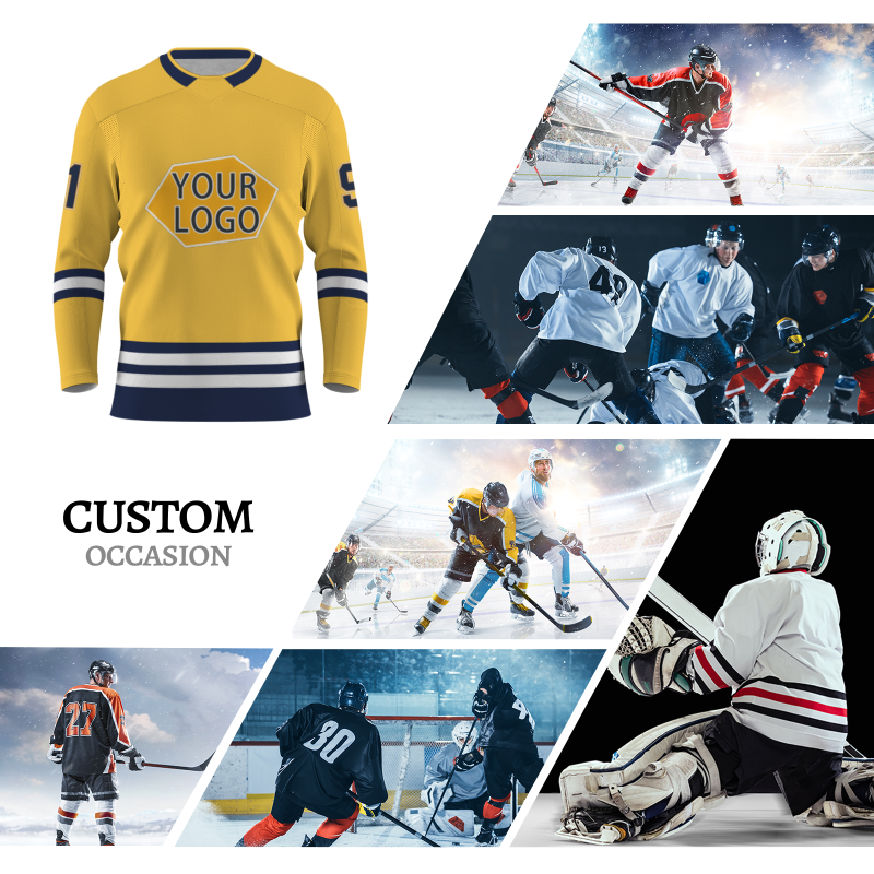 Custom Royal Yellow Dark Blue Dark Yellow White - Navy Blue Personalized Fashion Classical Style Hockey Jersey