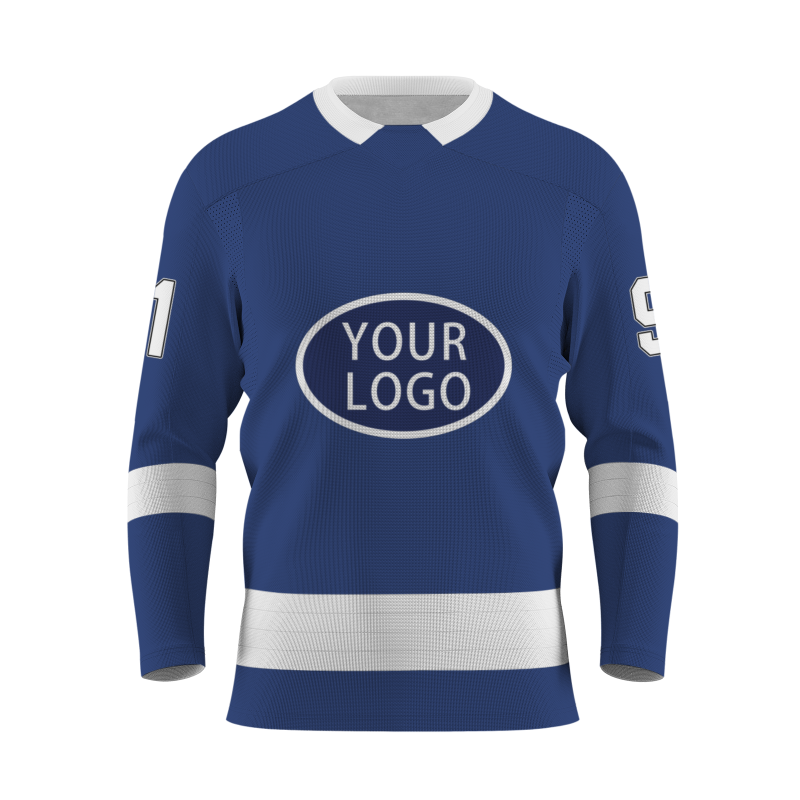 Custom Navy Blue Dark Blue - White V-Neck Classical Style Hockey Jersey