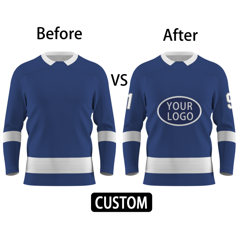 Custom Navy Blue Dark Blue - White V-Neck Classical Style Hockey Jersey