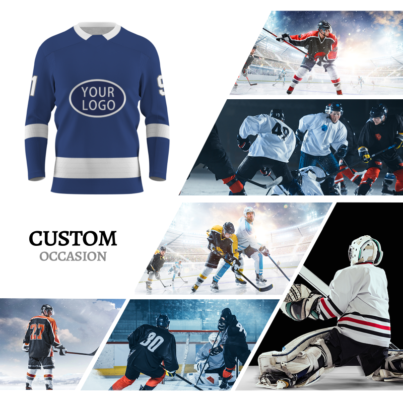 Custom Navy Blue Dark Blue - White V-Neck Classical Style Hockey Jersey
