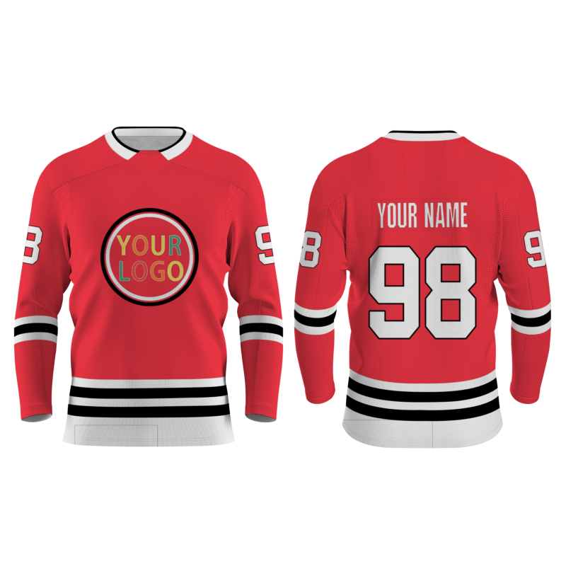 Custom Red White Black Yellow Orange-Green Classical Style Hockey Jersey