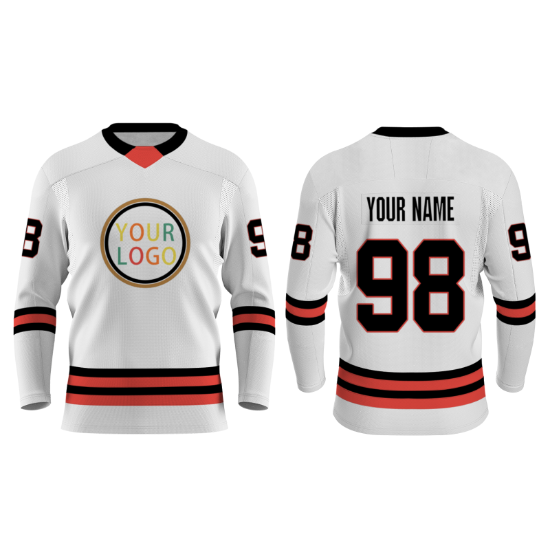 Custom White Black Red Khaki Yellow Orange-Green V-Neck Classical Style Hockey Jersey
