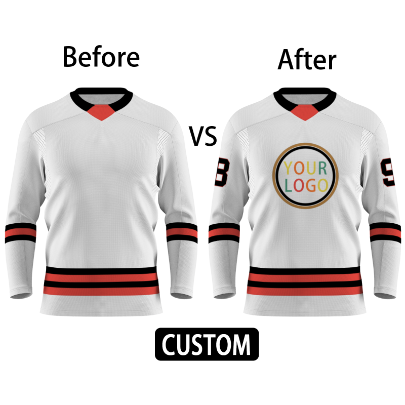 Custom White Black Red Khaki Yellow Orange-Green V-Neck Classical Style Hockey Jersey