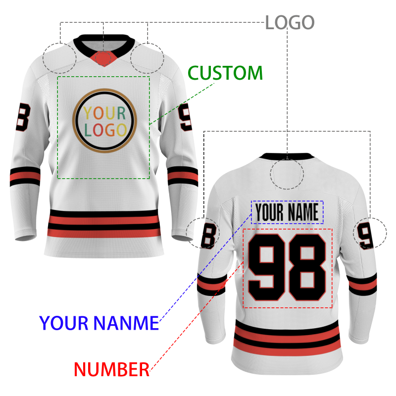 Custom White Black Red Khaki Yellow Orange-Green V-Neck Classical Style Hockey Jersey