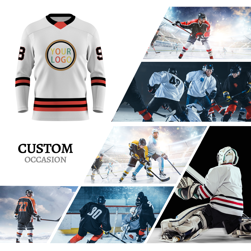 Custom White Black Red Khaki Yellow Orange-Green V-Neck Classical Style Hockey Jersey