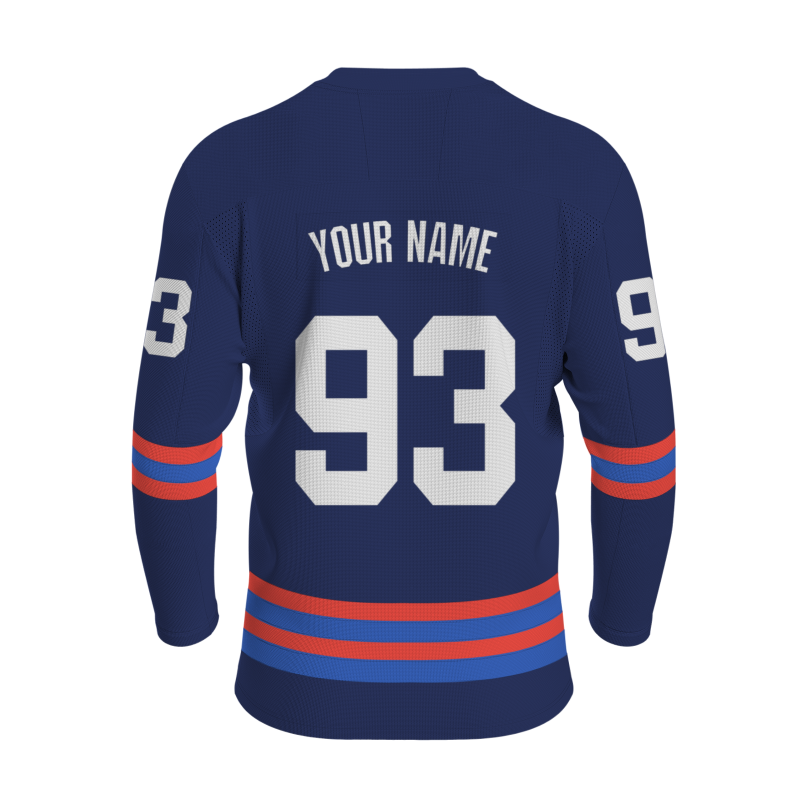 Custom Navy Blue Orange Blue - White V-Neck Classical Style Hockey Jersey