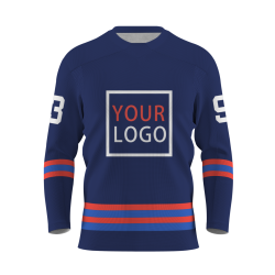 Custom Navy Blue Orange Blue - White V-Neck Classical Style Hockey Jersey