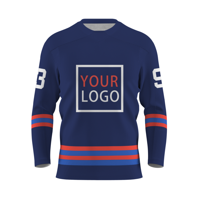Custom Navy Blue Orange Blue - White V-Neck Classical Style Hockey Jersey