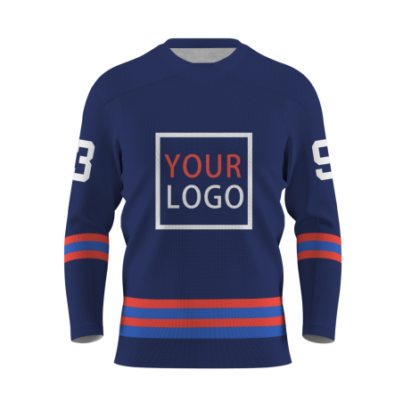 Custom Navy Blue Orange Blue - White V-Neck Classical Style Hockey Jersey