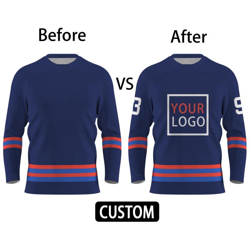 Custom Navy Blue Orange Blue - White V-Neck Classical Style Hockey Jersey