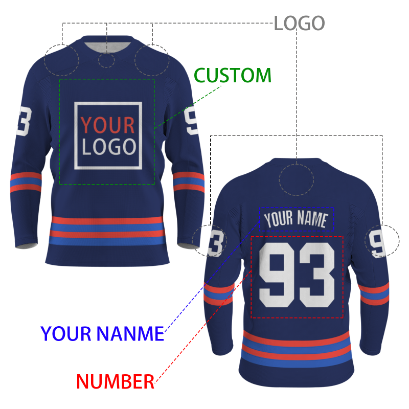 Custom Navy Blue Orange Blue - White V-Neck Classical Style Hockey Jersey
