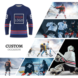 Custom Navy Blue Orange Blue - White V-Neck Classical Style Hockey Jersey