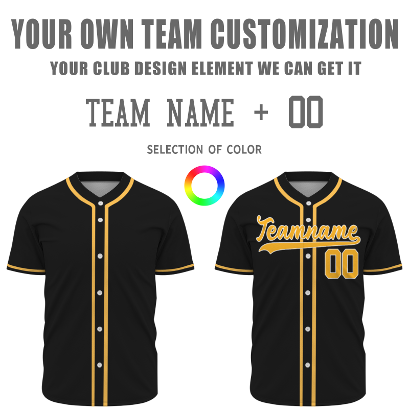 Custom Black Gold Solid Color Classic Style Authentic Baseball Jersey