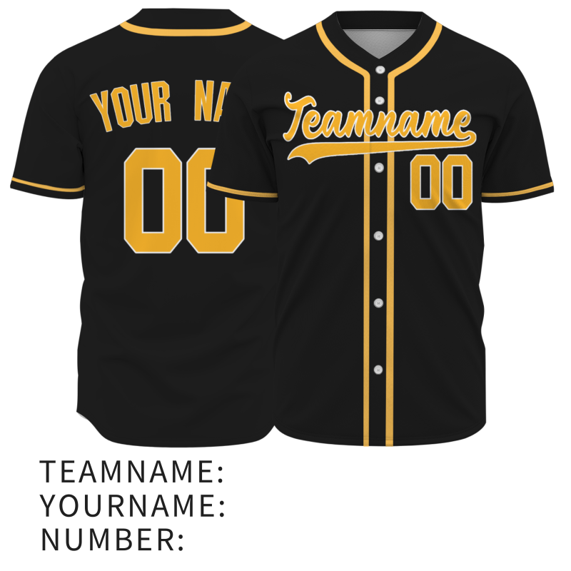 Custom Black Gold Solid Color Classic Style Authentic Baseball Jersey