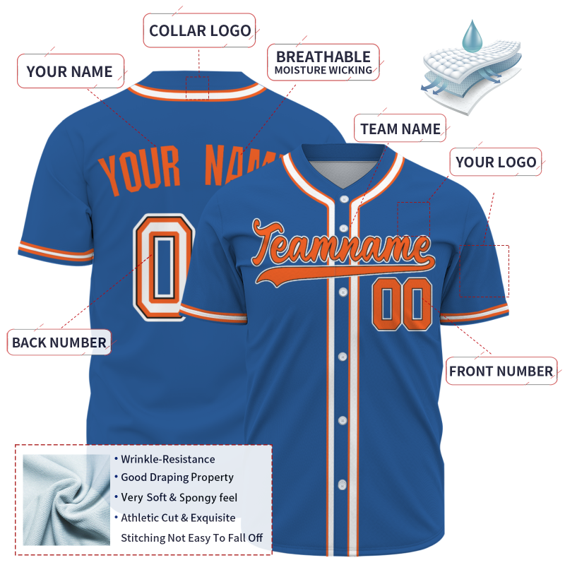 Custom Blue Orange Fashion Authentic Baseball Jersey