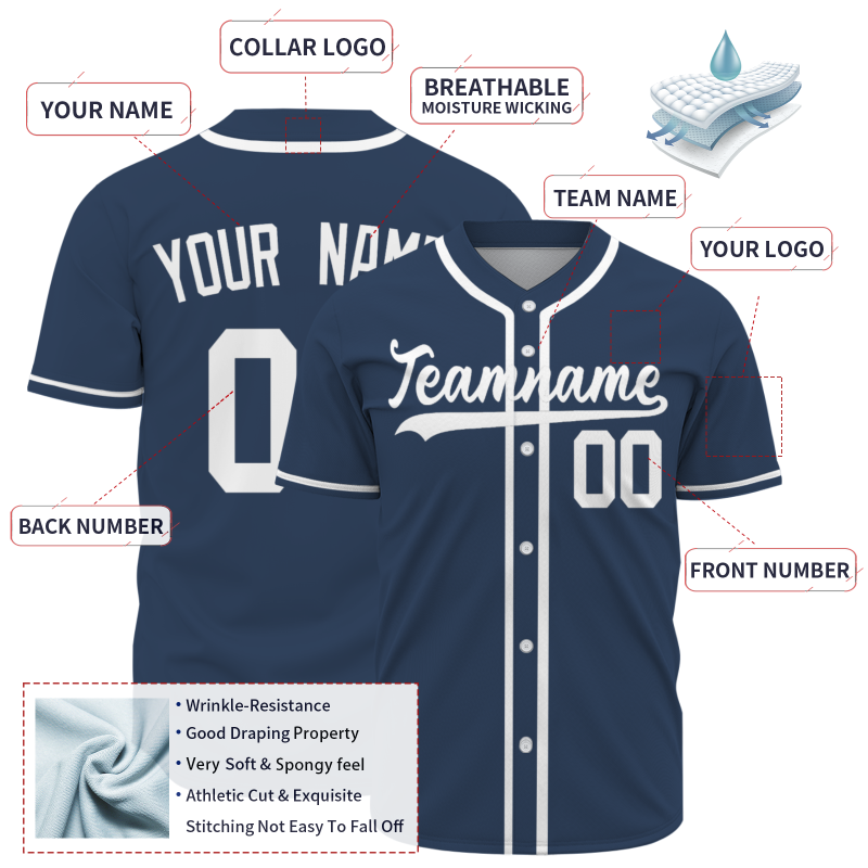 Custom Navy Blue Fashion Design Full Button Authentic Baseball Jersey