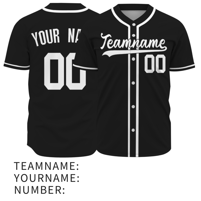 Custom Black White Fashion Design Full Button Authentic Baseball Jersey