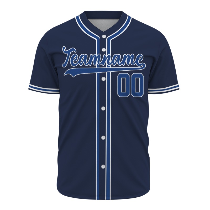 Custom Navy Blue  White Fashion Design Full Button Authentic Baseball Jersey