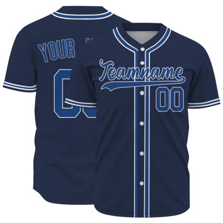 Custom Navy Blue  White Fashion Design Full Button Authentic Baseball Jersey