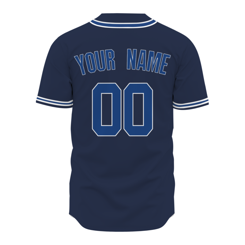 Custom Navy Blue  White Fashion Design Full Button Authentic Baseball Jersey