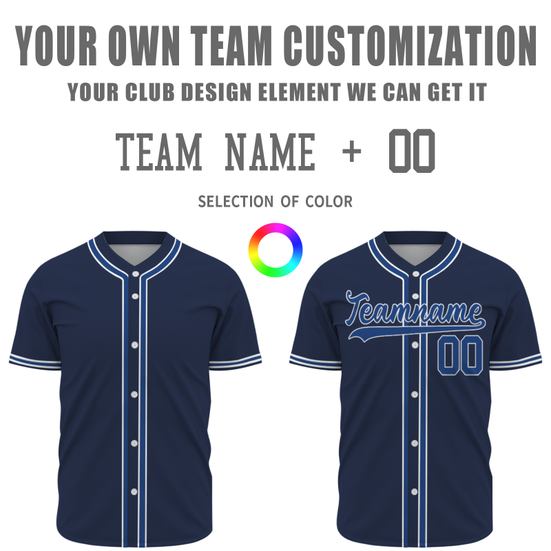 Custom Navy Blue  White Fashion Design Full Button Authentic Baseball Jersey