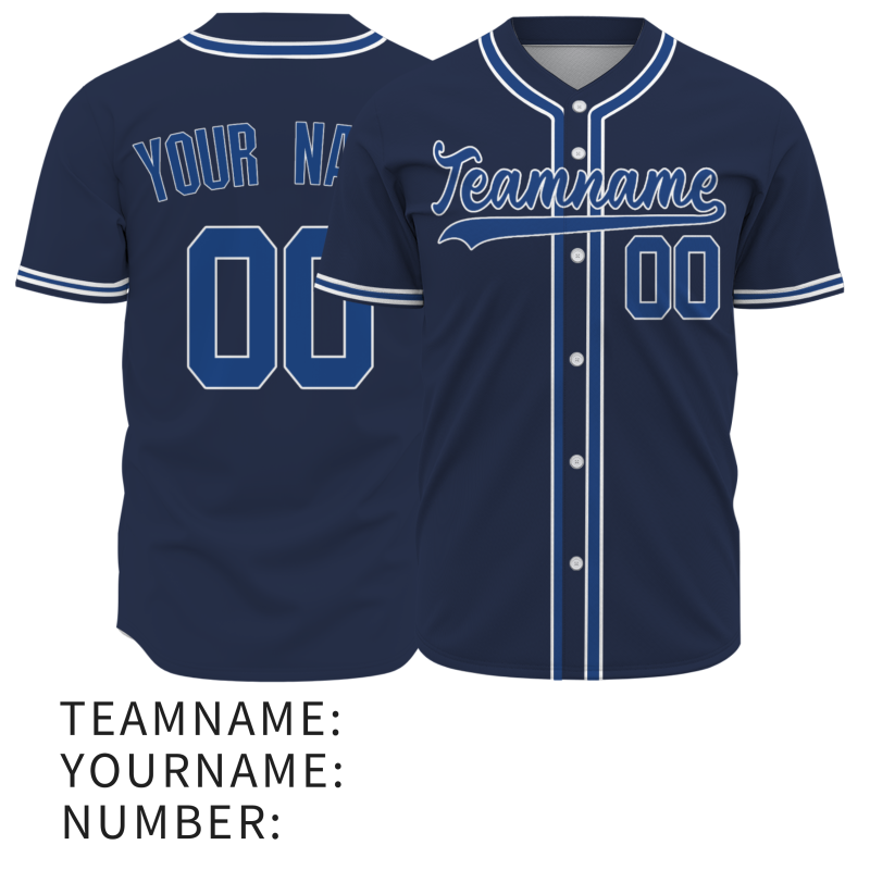Custom Navy Blue  White Fashion Design Full Button Authentic Baseball Jersey