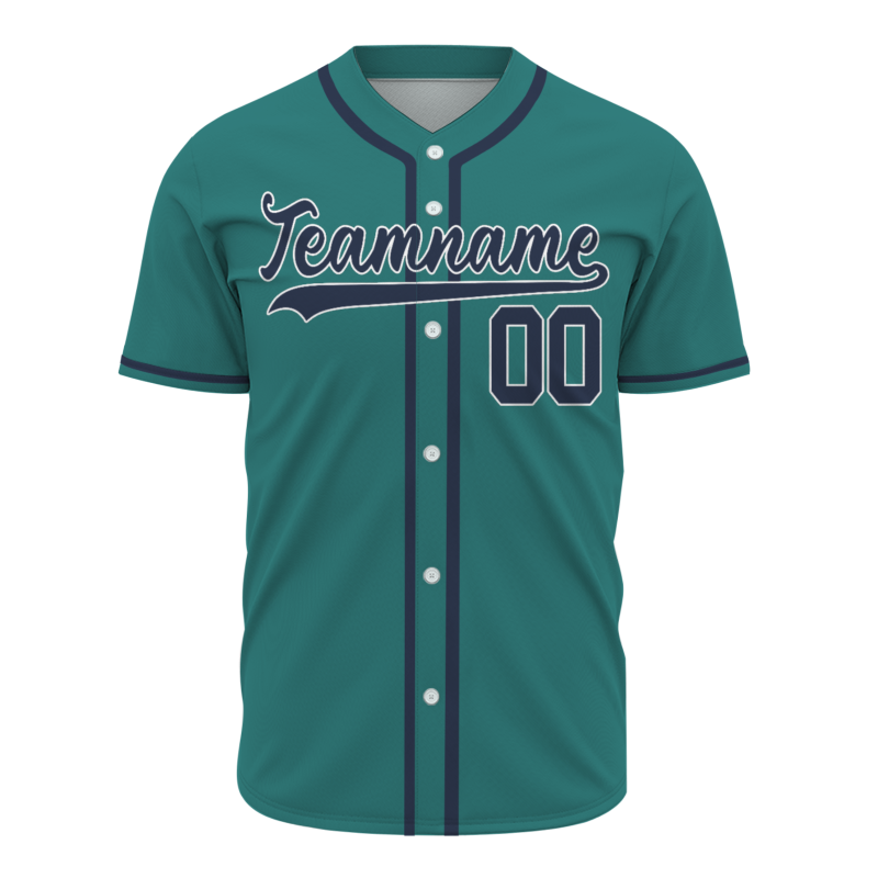 Custom Emerald Green And Navy Blue Baseball Jersey Stitched Personalized Uniform For Men Women Boy