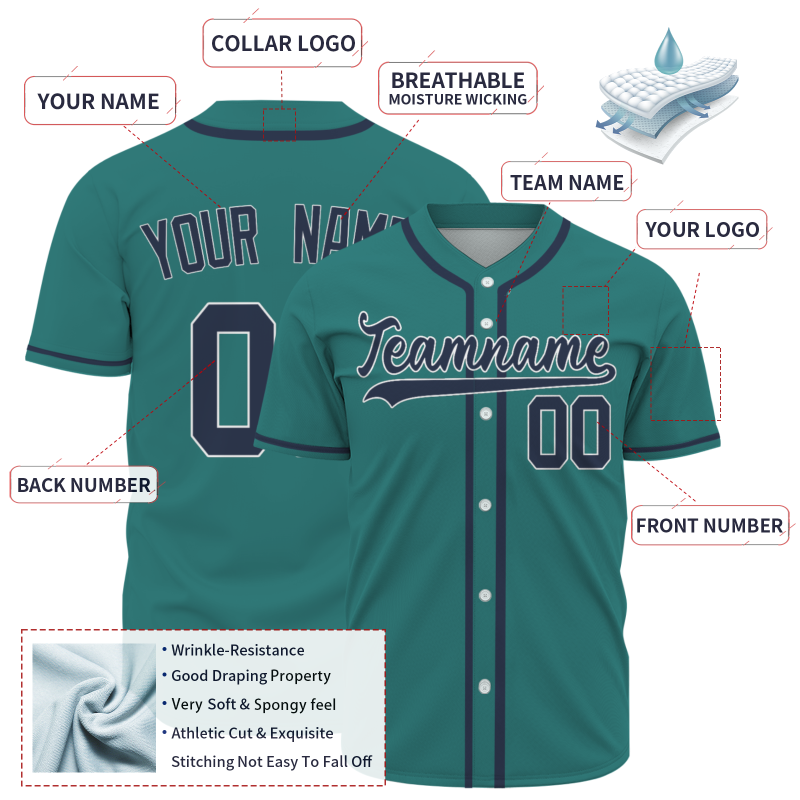 Custom Emerald Green And Navy Blue Baseball Jersey Stitched Personalized Uniform For Men Women Boy