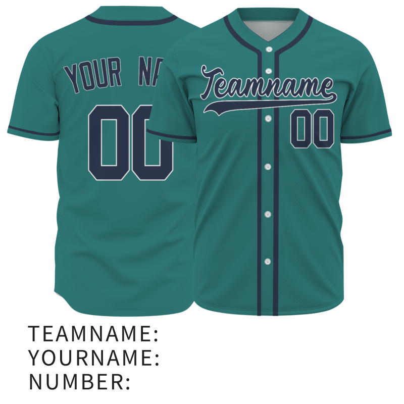 Custom Emerald Green And Navy Blue Baseball Jersey Stitched Personalized Uniform For Men Women Boy