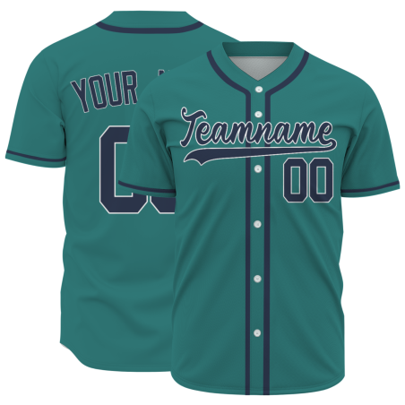 Custom Emerald Green And Navy Blue Baseball Jersey Stitched Personalized Uniform For Men Women Boy