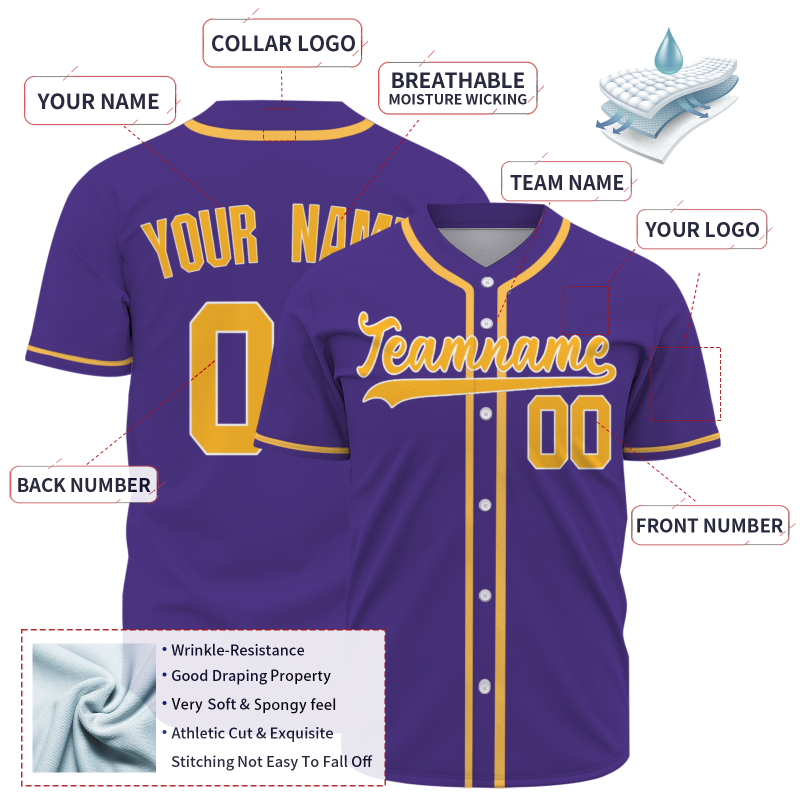 Custom Purple-Gold Baseball Jersey Stitched Personalized Uniform For Men Women Boy