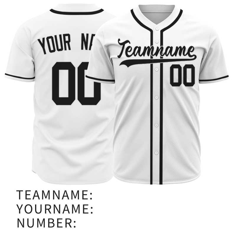 Custom White Black Fashion Design Full Button Authentic Baseball Jersey